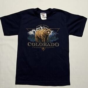 Vintage Colorado Bear Shirt Jerzees Navy Blue Nature Youth Small Graphic Tee 90s